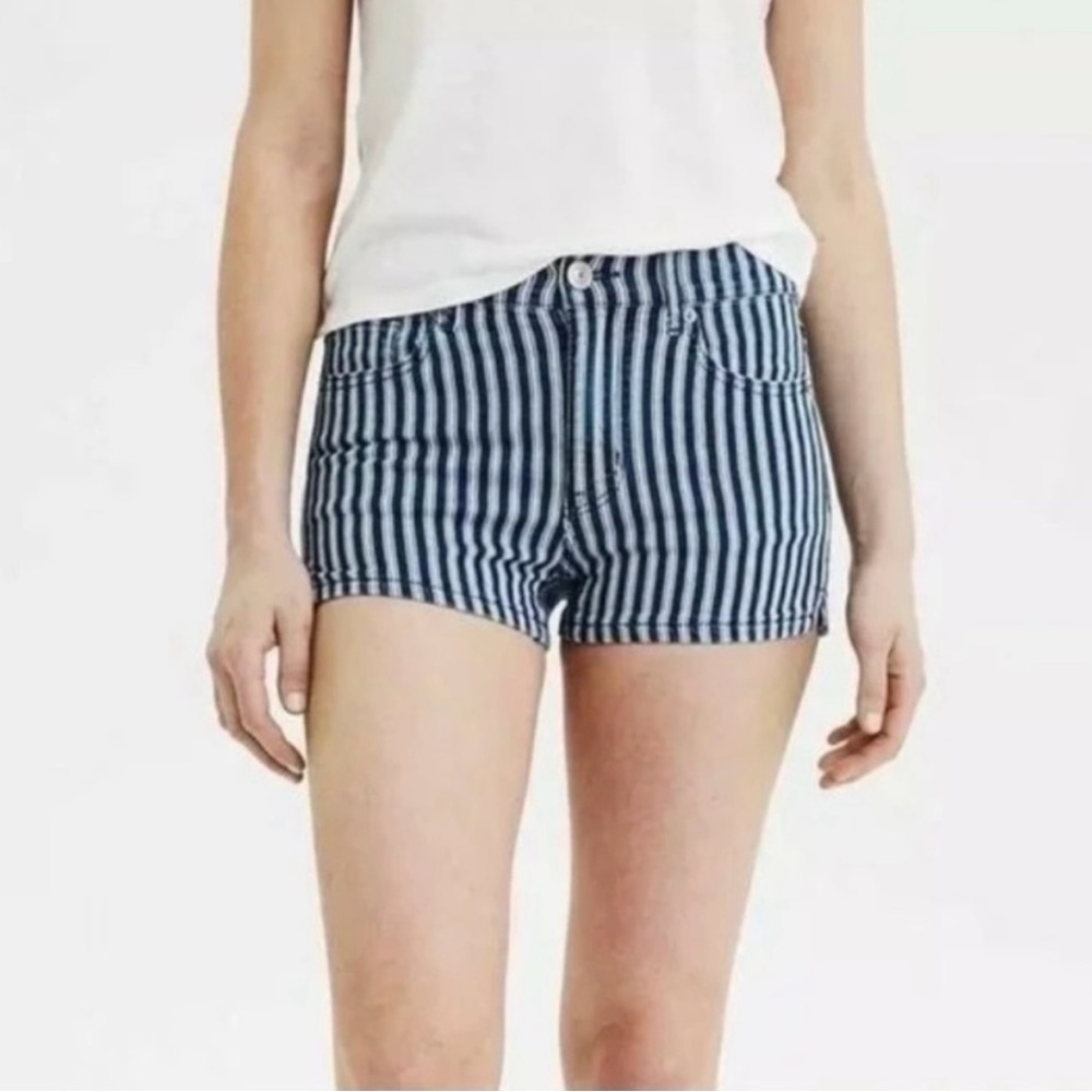 New American Eagle Hi - Rise Shortie Shorts 
Size 0,00,4,8,14,16 blue/white - Picture 5 of 7